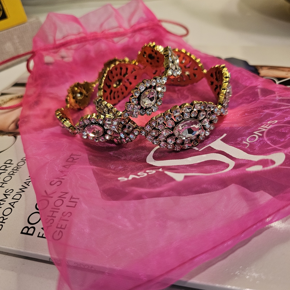 Elegant Crystal Gold-Tone Statement Bracelet - Clear Crystal (SASSY JONES) - Picture 3 of 6